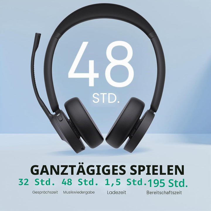 Yealink WH64 Hybrid DECT &amp; Bluetooth Kabelloses Headset mit 3 Mikrofon für die Arbeit mit Dongle, 49