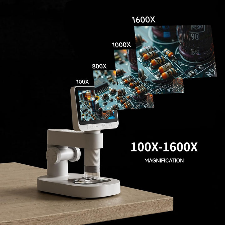 BEAVERLAB Mikroskop für Kinder, 4,3" IPS digitales Mikroskop 100X-1600X, 1080P HD Taschenmikroskop f