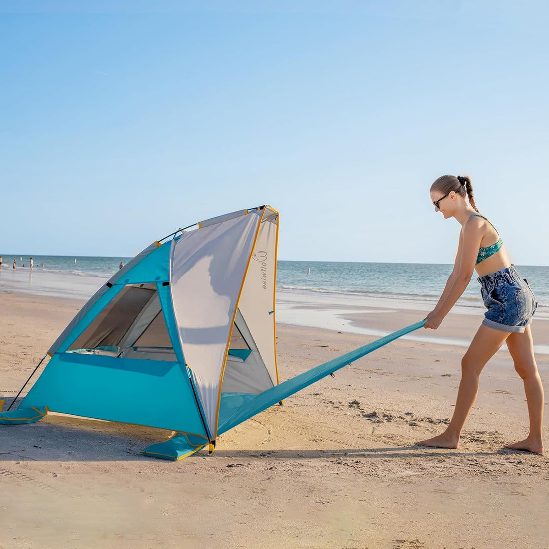 Wolfwise Strandmuschel mit UV-Schutz 50+, 2-3 Personen Strandzelt, Sonnenschutz und Windschutz mit e