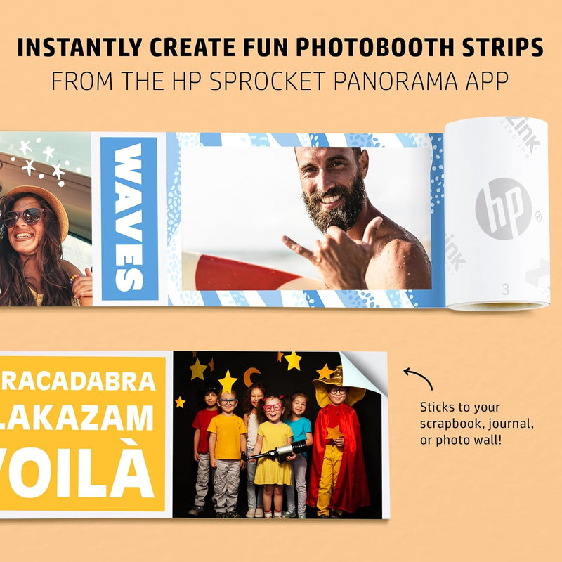 HP Sprocket Panorama Instant- Tragbarer Farbetiketten- und Fotodrucker (Grau). Personalisieren Sie D