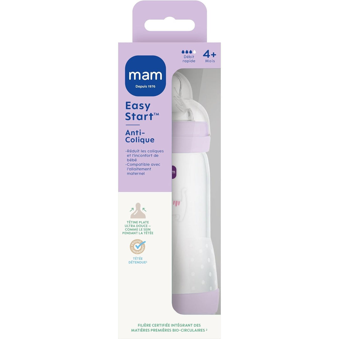 MAM - Easy Start Anti-Colic Flasche 4+ Monate, schneller Durchfluss (320 ml), Flieder – Flasche zur