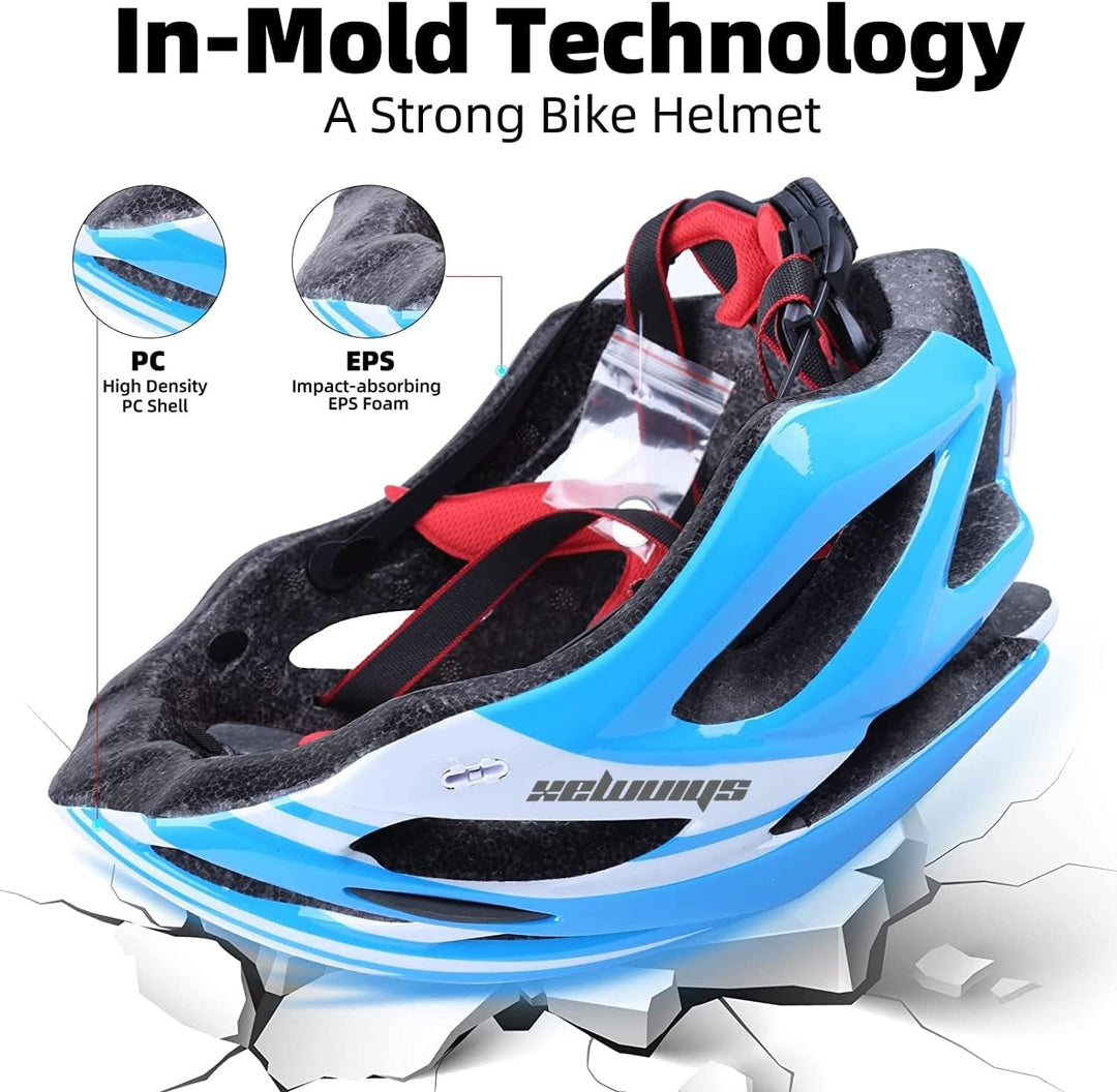 Shinmax Fahrradhelm Herren Damen Fahrradhelm mit Licht Blau Weiss, Blau Weiß