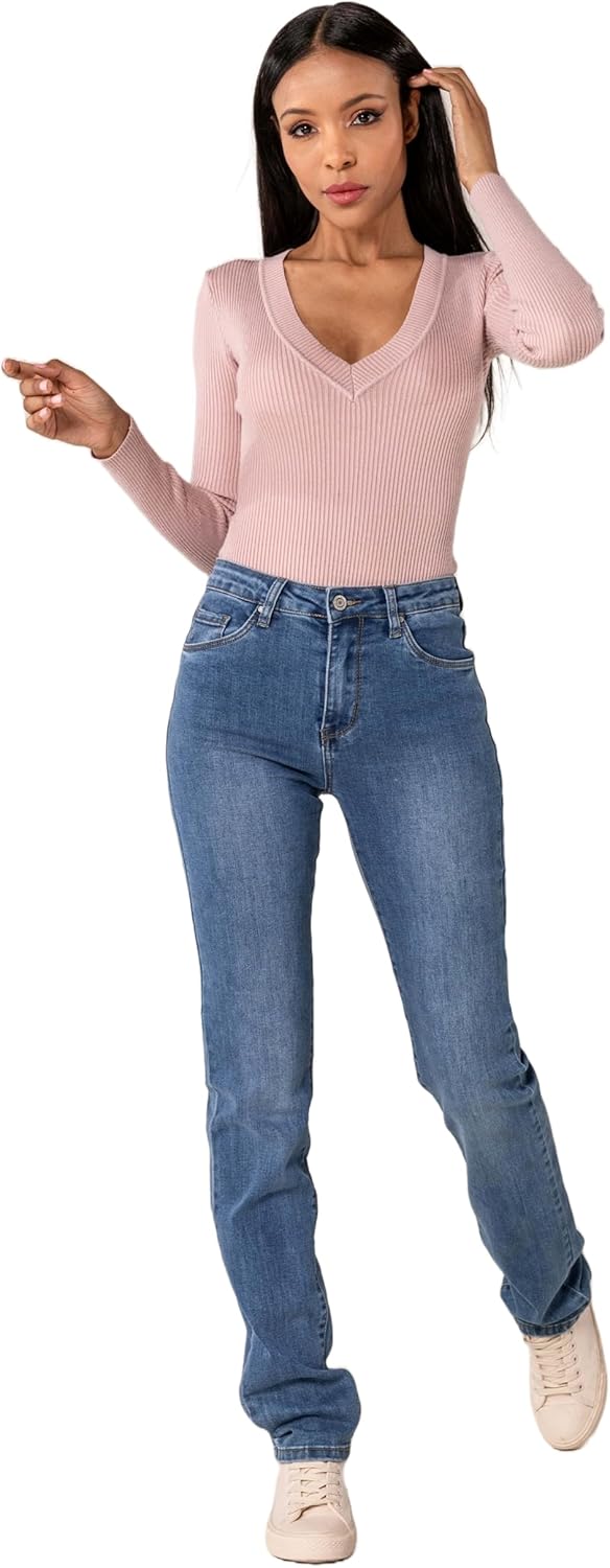 Nina Carter P209 Damen High Waist Tall Jeans Straight Leg Jeanshose mit geradem Beinschnitt Used-Loo