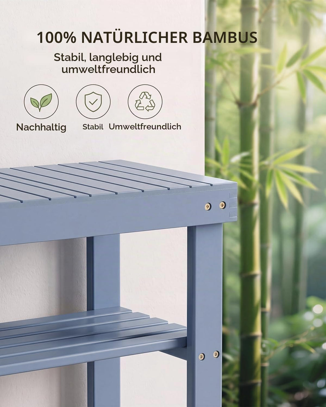 SMIBUY Schuhbank, Schuhregal aus Bambus, Schuhschrank mit Sitzbank, Schuhständer mit 3 Ablagen, Stab