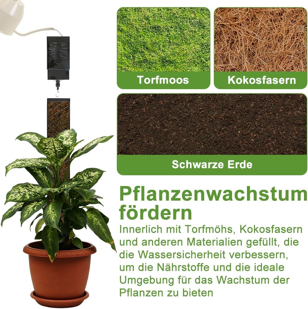 4 Stück Moosstab für Monstera Rankhilfe, 25 cm Moosstab Selbstbewässerung Erweiterbar, Rankstab Mons