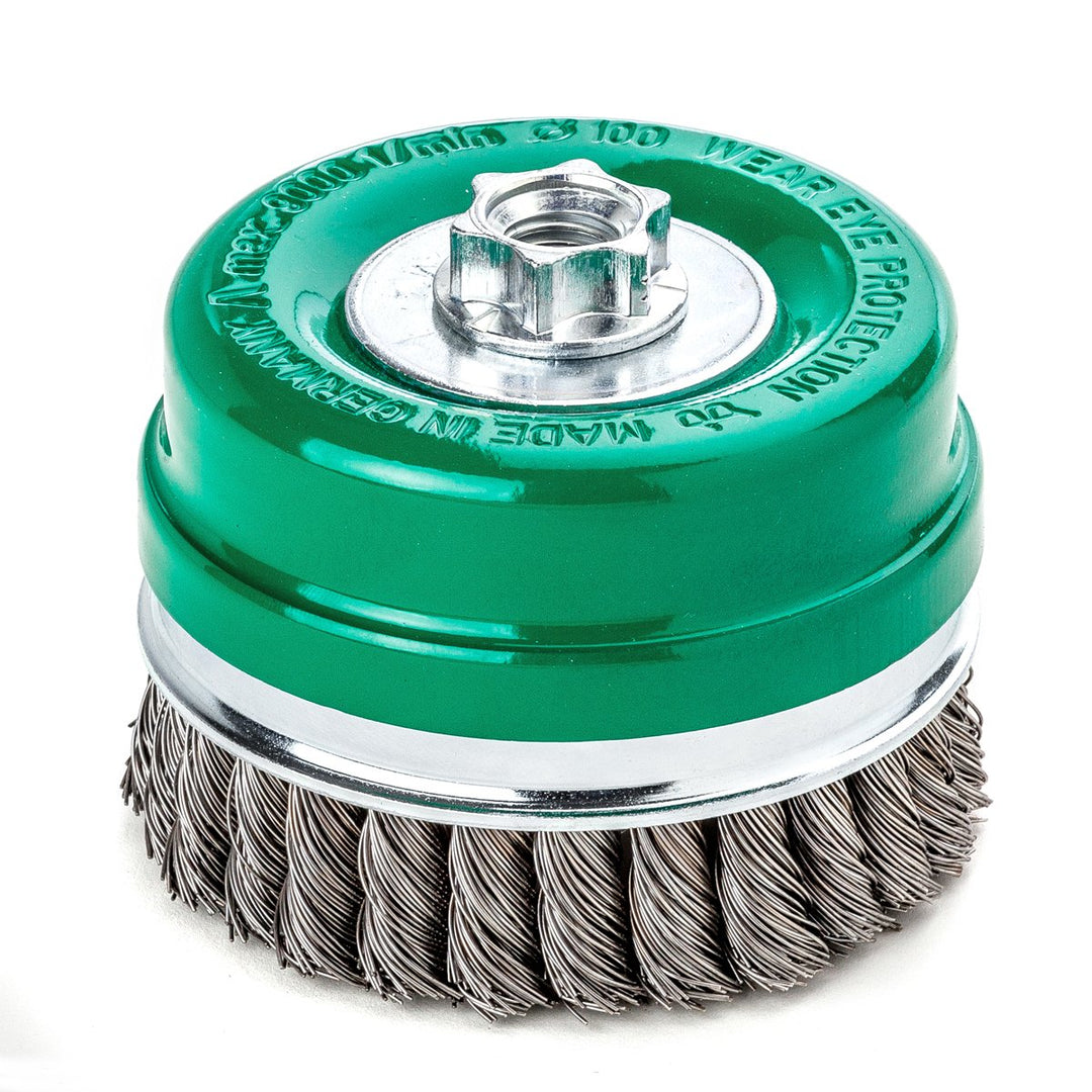 Lessmann Zopf-Topfbürste mit Stützring 80 mm 20 Z ROH glatt 0,50 mm Gew. M 14, 484817 rostfreier Sta