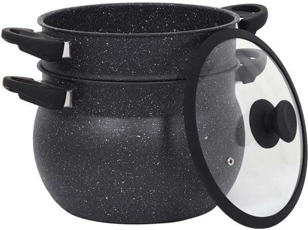 Royal Swiss® Couscous-Topf/Dampfgarer, 3-in-1, Durchmesser 20 cm, 4 Liter, Aluminium, Glaskonvektor,