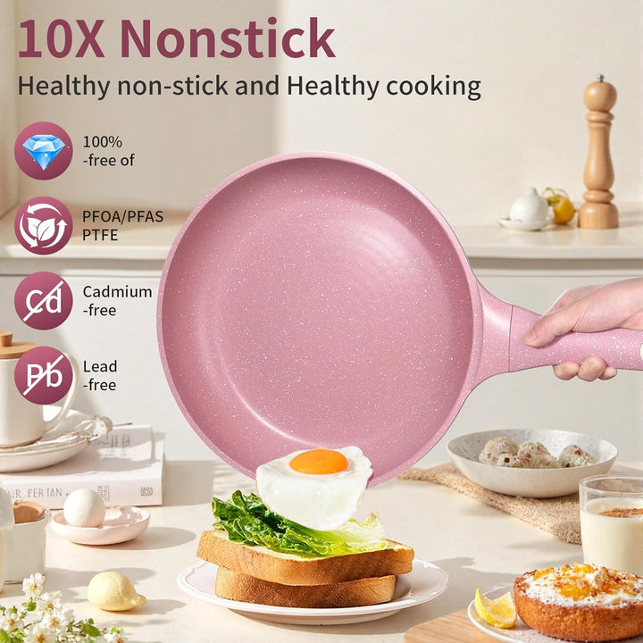 DYGG Antihaft Bratpfanne 20 cm mit Glasdeckel, Granitbeschichtung für fettfreies Braten, 100% frei v