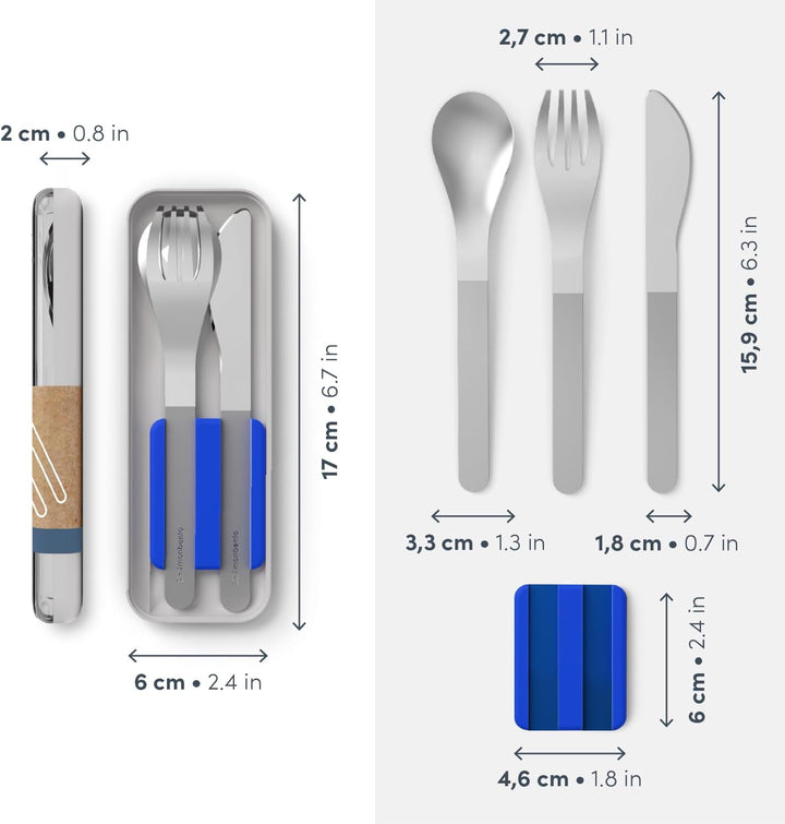 MONBENTO - Besteck für unterwegs MB Slim Box – Blau – Besteckset Lunch Box mit Etui für Bentos MB Or