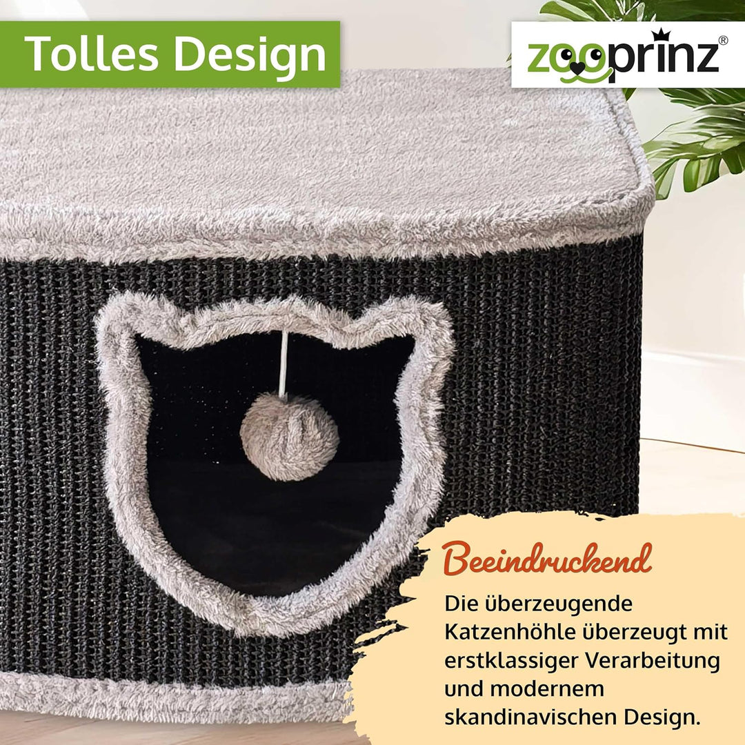 zooprinz Premium Katzenhaus – Katzenkorb für Katze – mit dicken Sisal Wänden an der Katzenbox – Höhl