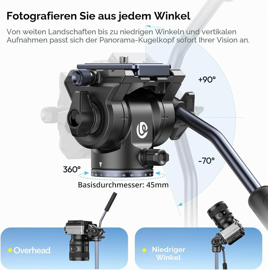 ULANZI Ombra Video II 157cm Videostativ mit Fluidkopf 360° Pan&-70°/+90° Tilt Pan, Travel Tripod mit