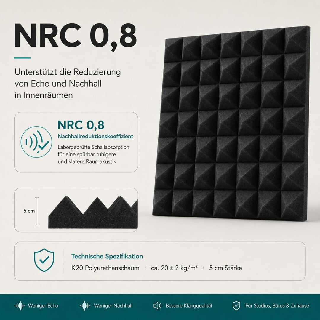 Fiqops 24 Stück Akustikschaumstoff Selbstklebend Akustikpaneele 5x30x30 cm Schalldämmung wand Echo-F