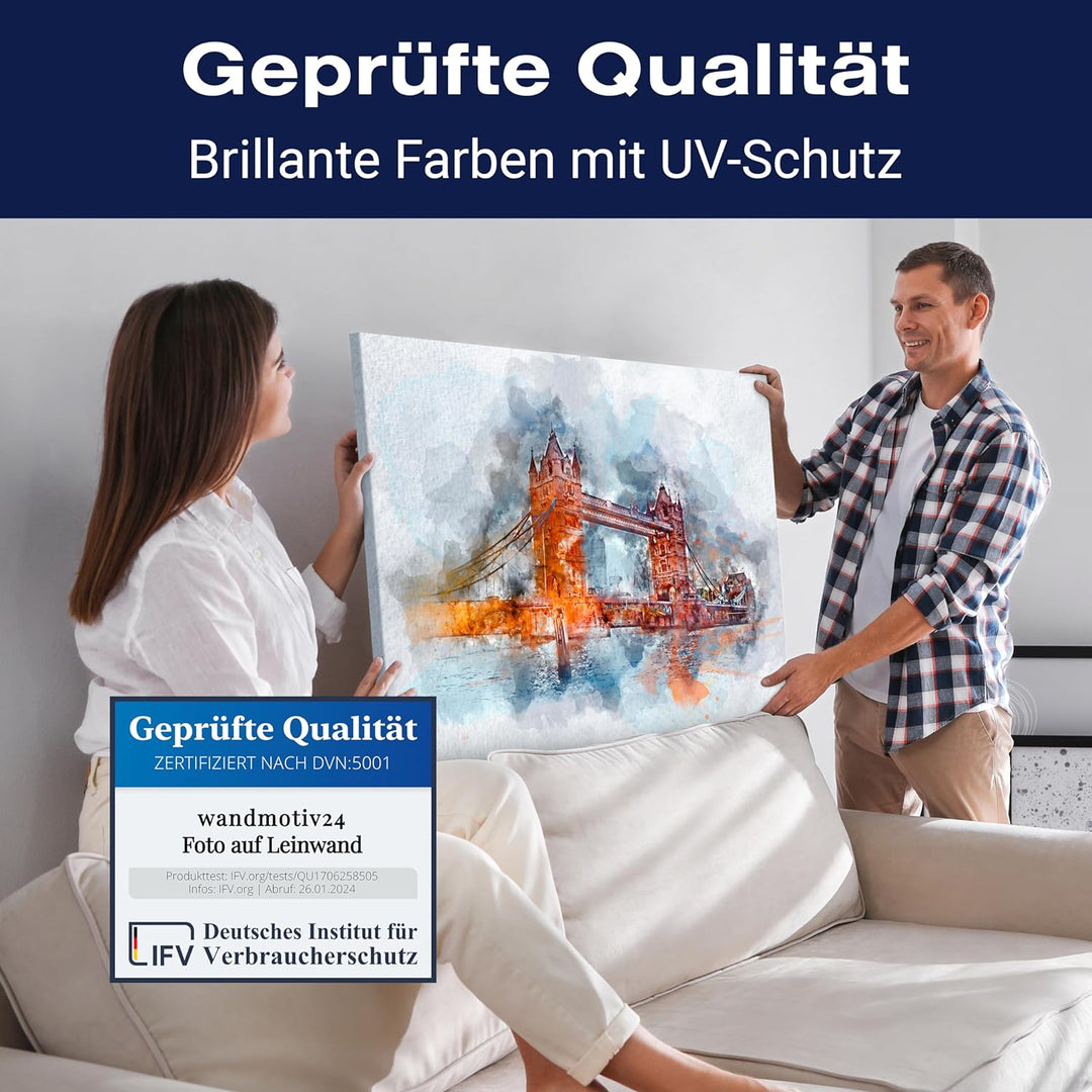 wandmotiv24 Leinwandbild Malerei, 80x60cm, Querformat, London, Tower Bridge, Deko, Bilder auf Leinwa