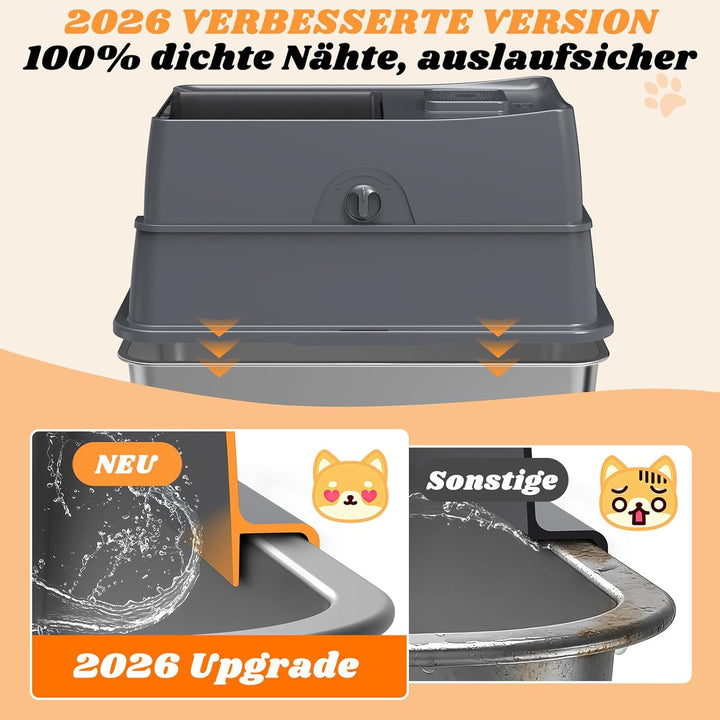 FURTIME Katzenklo Edelstahl mit Deckel, Katzentoilette Edelstahl Grosse XL Leicht zu Reinigen, Gesch