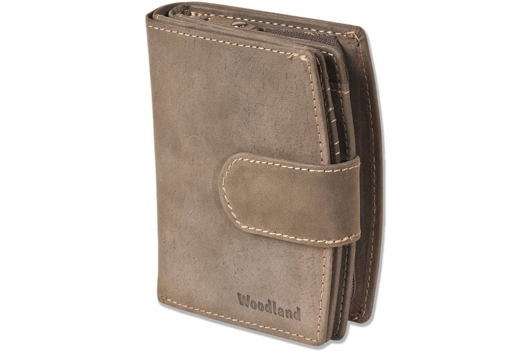 Woodland KOMPAKTE DAMENBÖRSE 18 EINSTECKFÄCHER Naturbelassenes Büffelleder Dunkelbraun/Vintage