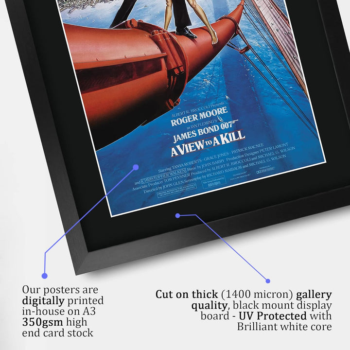 HWC Trading A3 FR James Bond - A View To A Kill-Movie Poster Roger Moore Signed Geschenk GESTALTET A
