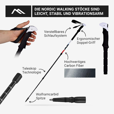 Nordic Walking - Trekking Carbon Stöcke Premium - aus hochwertigem Carbon - Superleicht - auswählbar