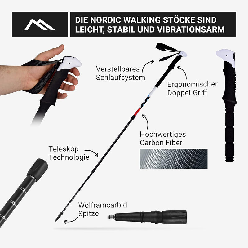 Nordic Walking - Trekking Carbon Stöcke Premium - aus hochwertigem Carbon - Superleicht - auswählbar