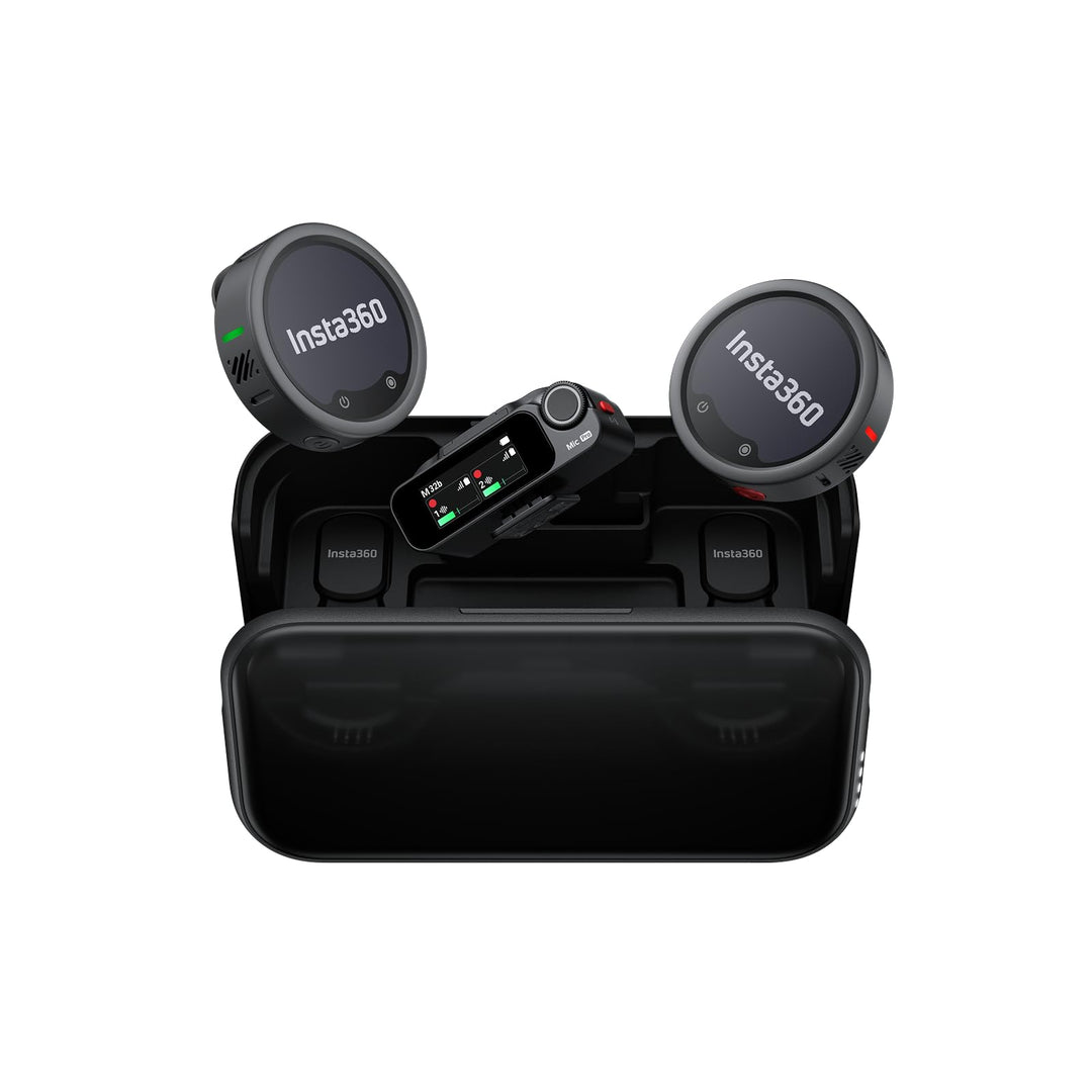 Insta360 Mic Pro (2 TX + 1 RX + Ladecase), kabelloses Mini-Lavalier-Mikrofon für iPhone/Kamera/Andro