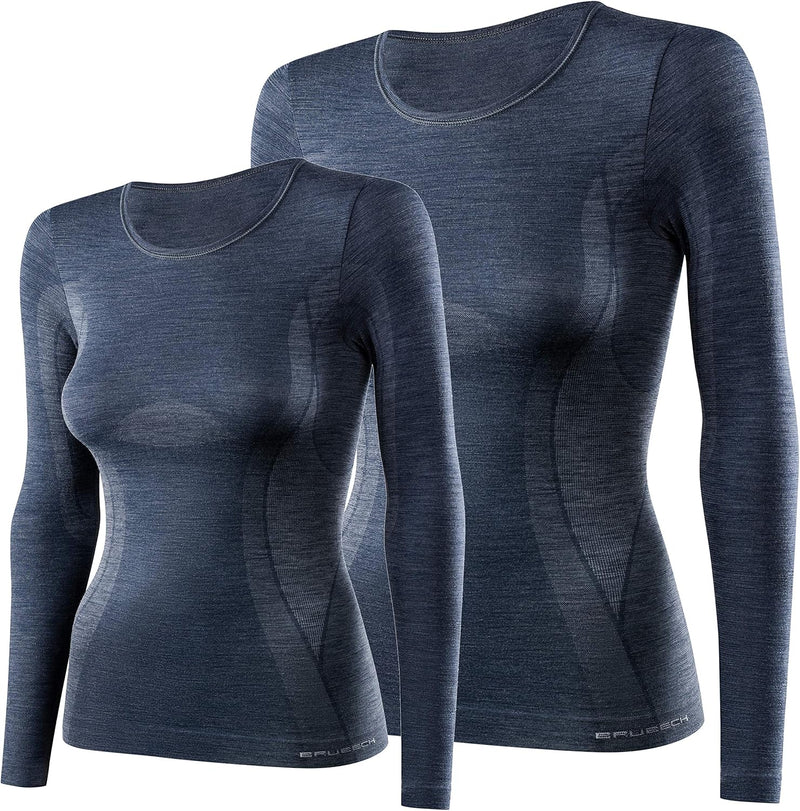 BRUBECK Damen Funktionsshirt Langarm | 41% Merino-Wolle | Atmungsaktiv | Funktionsunterwäsche | Atmu