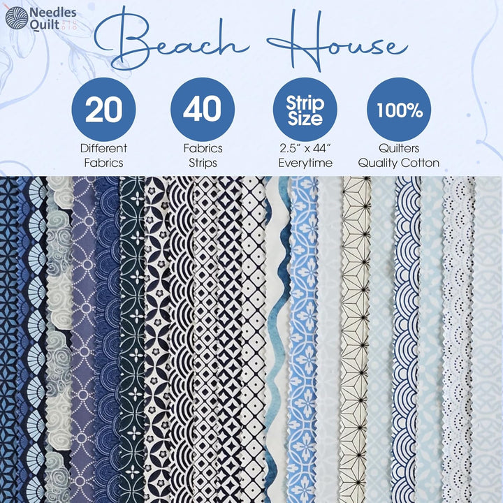 Needles Quilt Studio – 6,3 cm vorgeschnittene 40 Stoffstreifenbündel (Strandhaus) | Baumwollstreifen