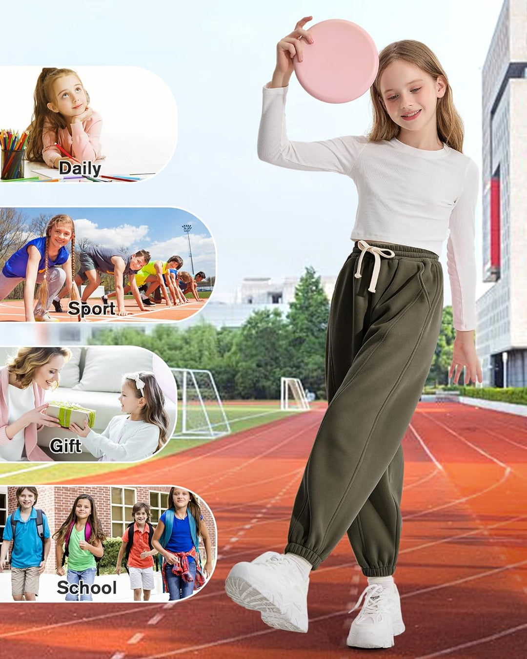 Rolanko Jogging Hose für Mädchen, Baumwoll Fleece Sport Joggers Trainingsanzug mit Mehreren Taschen