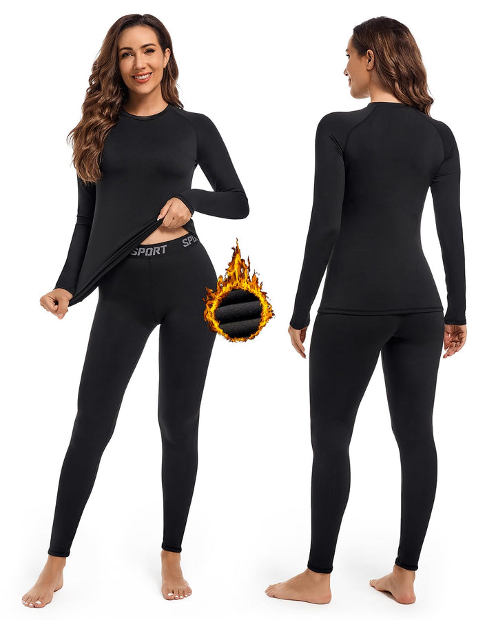 Hyeek Thermounterwäsche Damen, Warme Funktionsunterwäsche Skiunterwäsche Set Frauen mit Innenfleece