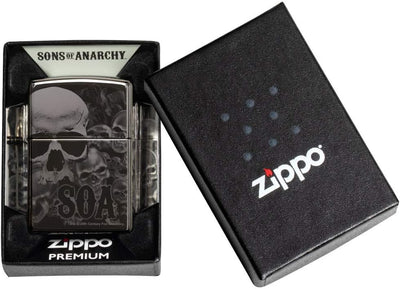 Zippo 49192 Unisex-Erwachsene Sons of Anarchy Skulls Pocket Classic Lighter, Black Ice 360 Design, E