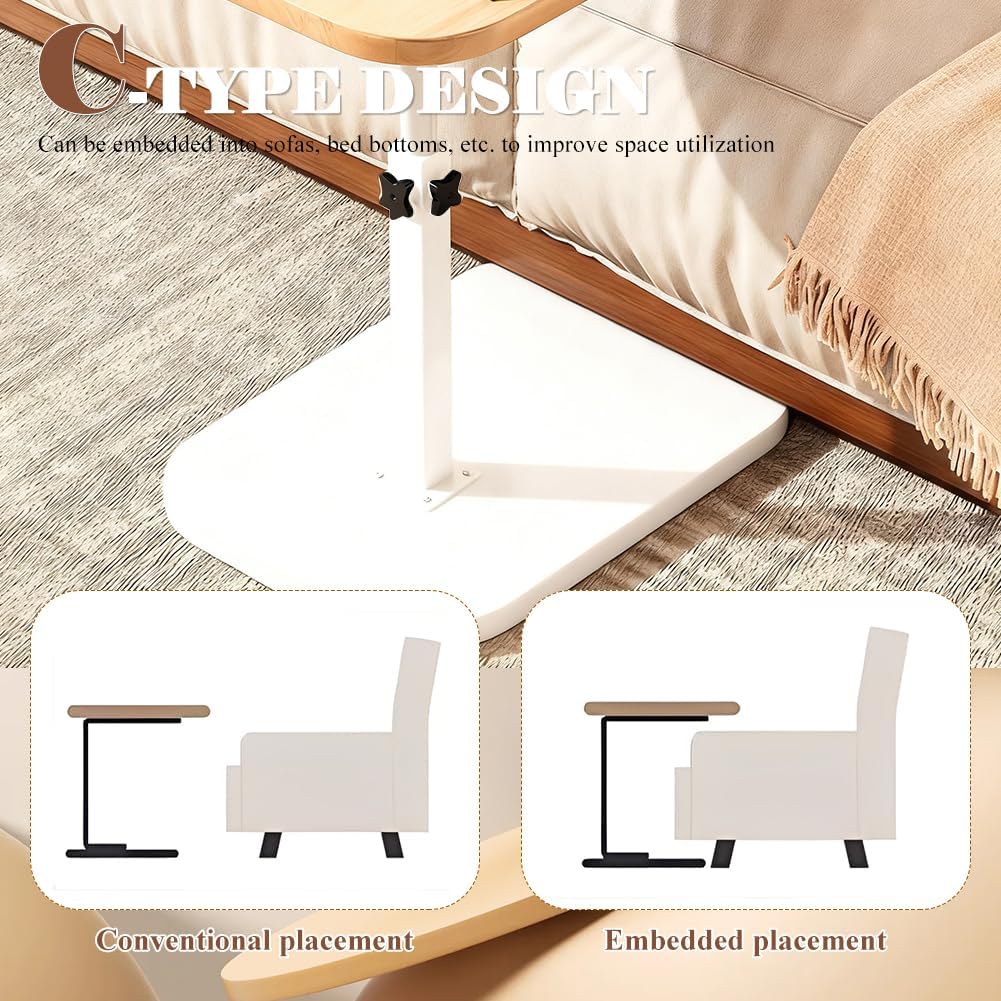 360° Drehbarer Beistelltisch, C-Form Höhenverstellbar, Nachttisch Kaffeetisch Sofatisch mit Metallge