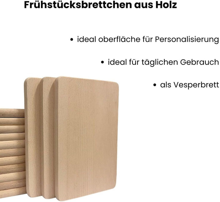 Frühstücksbrettchen aus Holz - Natur Buche unbehandelt - Holzbrettchen zum Brandmalen und für Laser