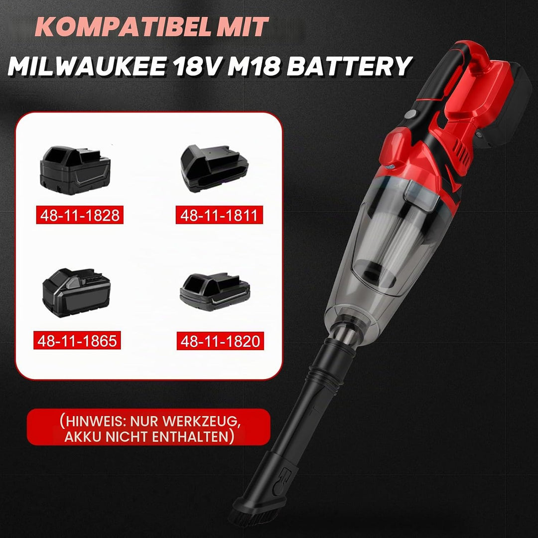 Akku Handstaubsauger, kompatibel mit Milwaukee M 18V-Akku (ohne Batterie), 10000 Pa Tragbar Staubsau