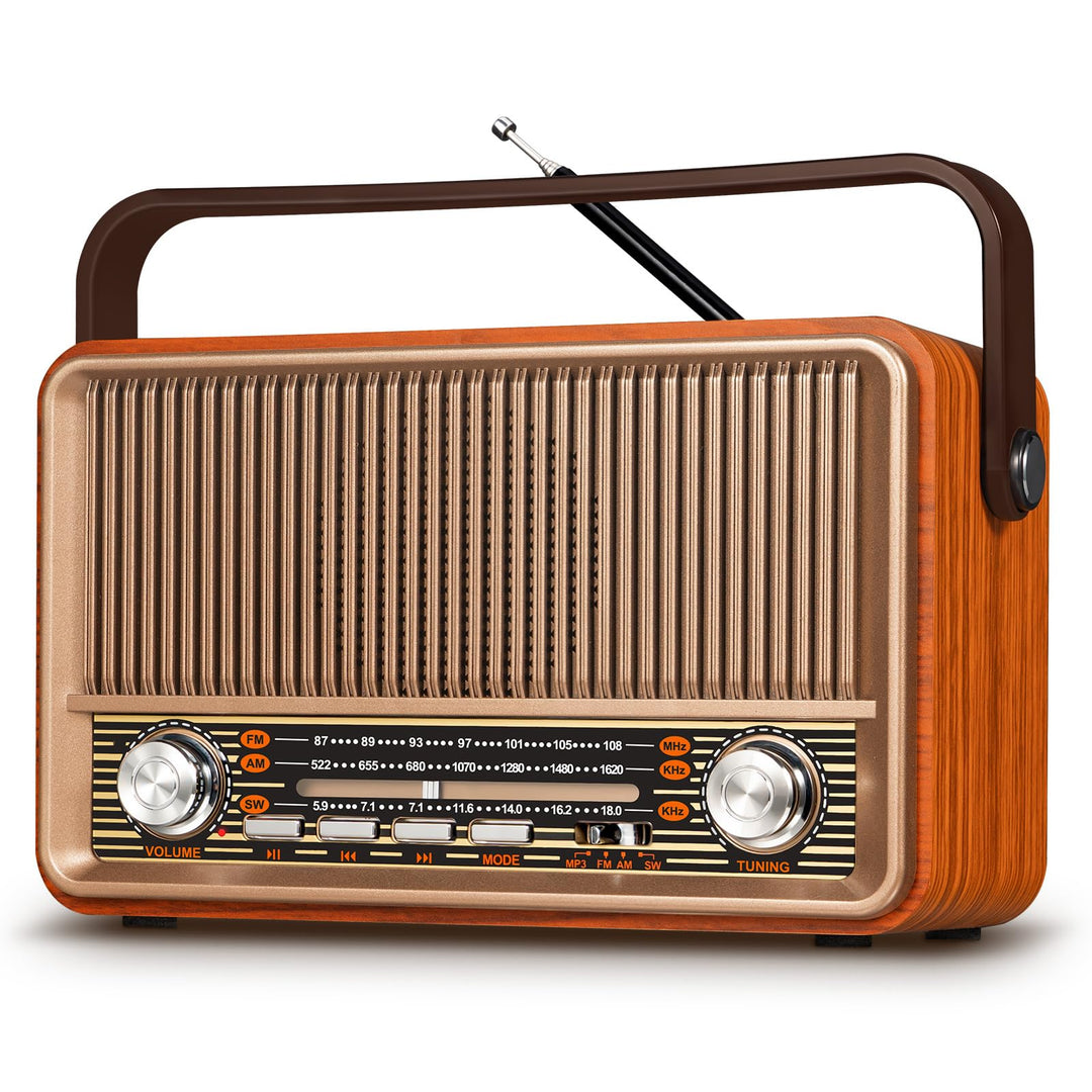 PRUNUS J-120 AM/FM/SW Retro Radio Klein, Kofferradio mit 1800mAh Akku, oder AC-Strom, Küchenradio No
