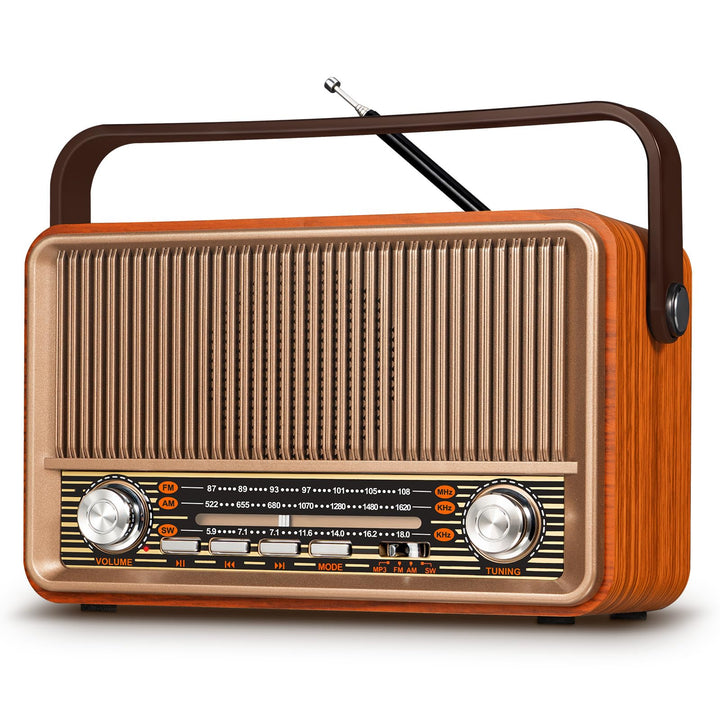 PRUNUS J-120 AM/FM/SW Retro Radio Klein, Kofferradio mit 1800mAh Akku, oder AC-Strom, Küchenradio No