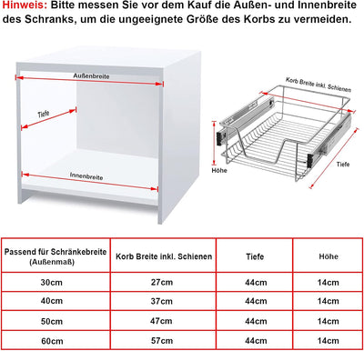 UISEBRT 4x Küchenschublade Teleskopschublade 40cm - Küchenschrank Schrankauszug Schlafzimmerschränke