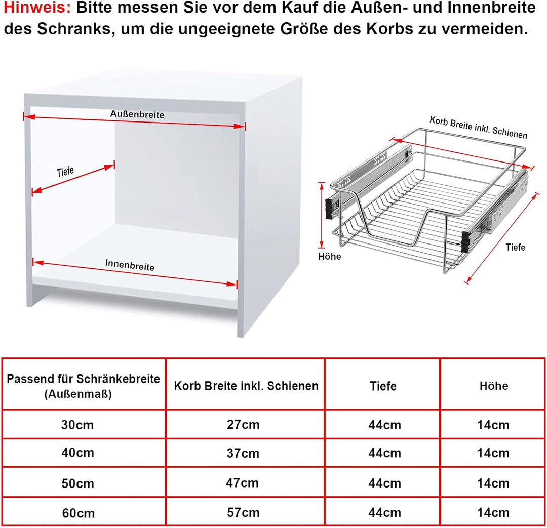NAIZY 2x Teleskopschublade 40cm Breite anwendbar Küchenschublade Silber Küchen Regal aus Massiver Ed