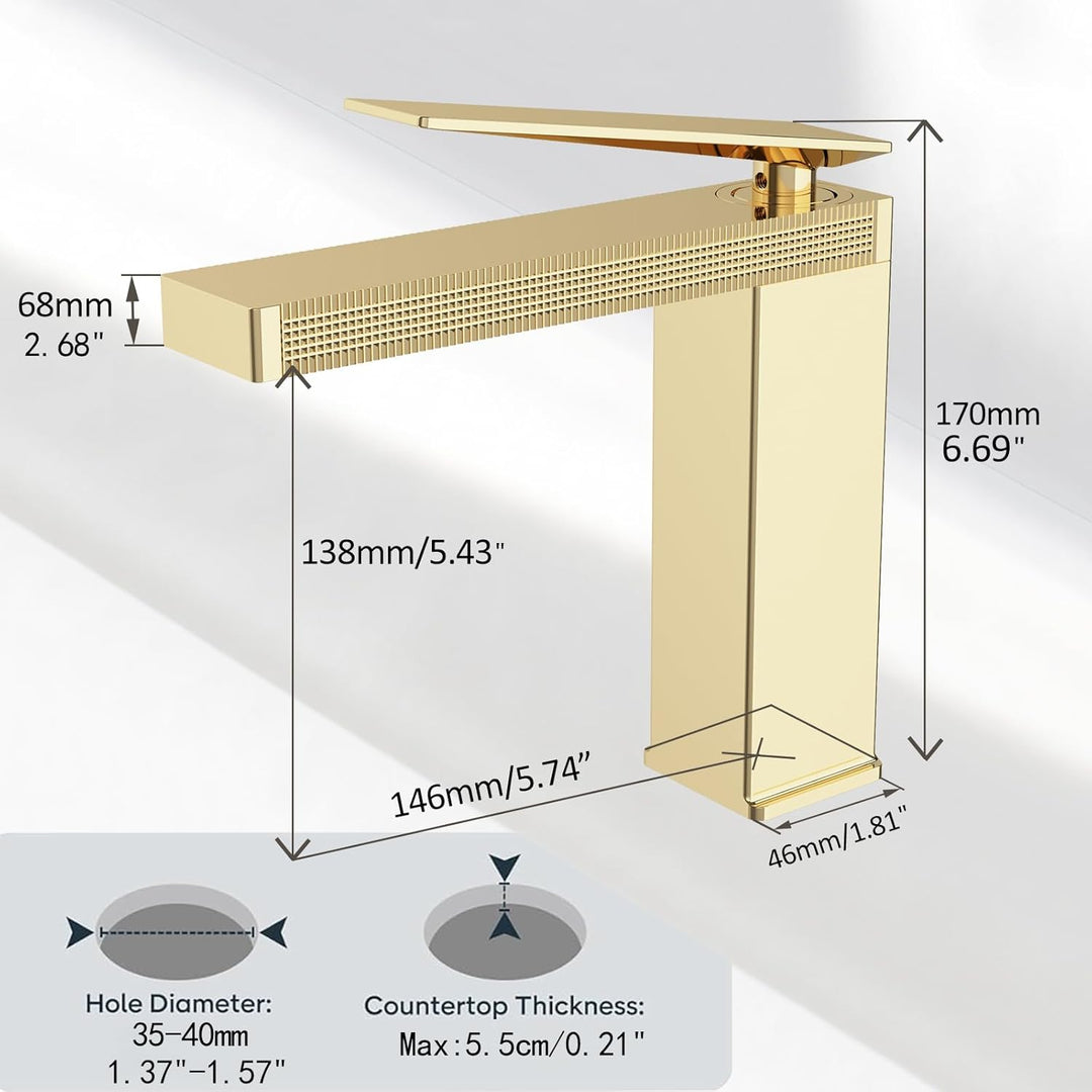 Wasserhahn Bad Gold Retro Waschtischarmatur Bad Gold Klassische Mischbatterie aus Messing für Badezi