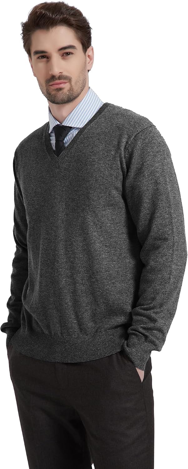 Kallspin Herren Strickpullover aus Wollmischung V-Ausschnitt Langarm Comfort Fit Pullover M Grau, M