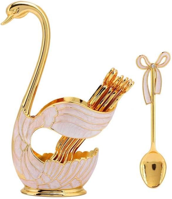 Teelöffel Gold, Kaffee Dessert Löffel Set, Schwan Basishalter Löffel Organizer mit 6 Stück Kaffee De
