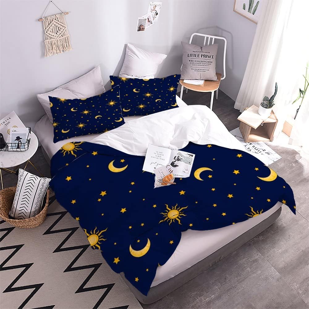 BUMIYA Kinder Bettwäsche Set 135x200 3D Druck Sonne, Mond Und Sterne Bettwäsche100% Mikrofaser Weich