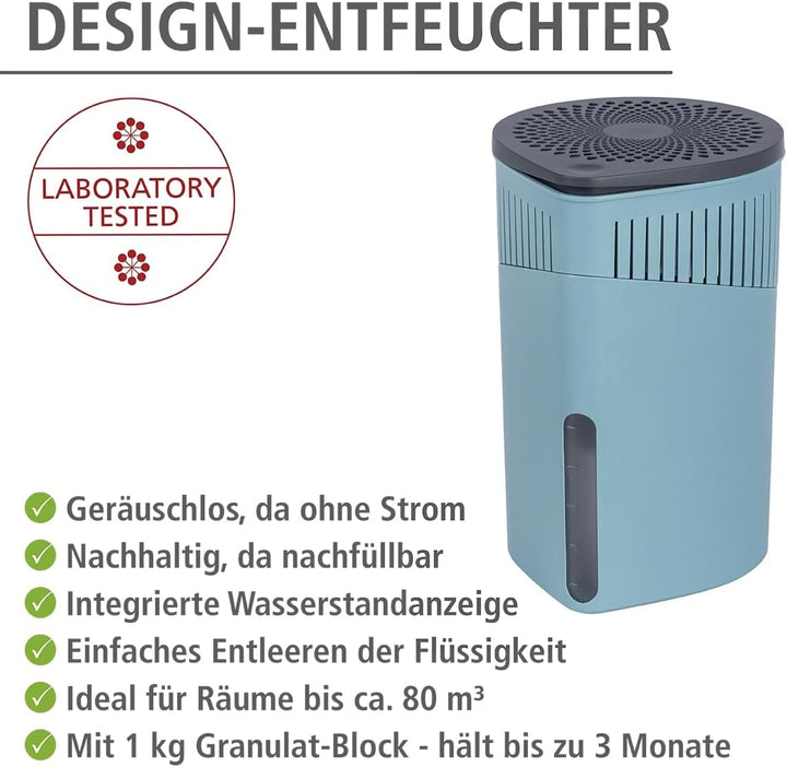 WENKO Raumentfeuchter Drop, nachfüllbarer Luftentfeuchter, reduziert Schimmel & Gerüche, 1 kg Granul