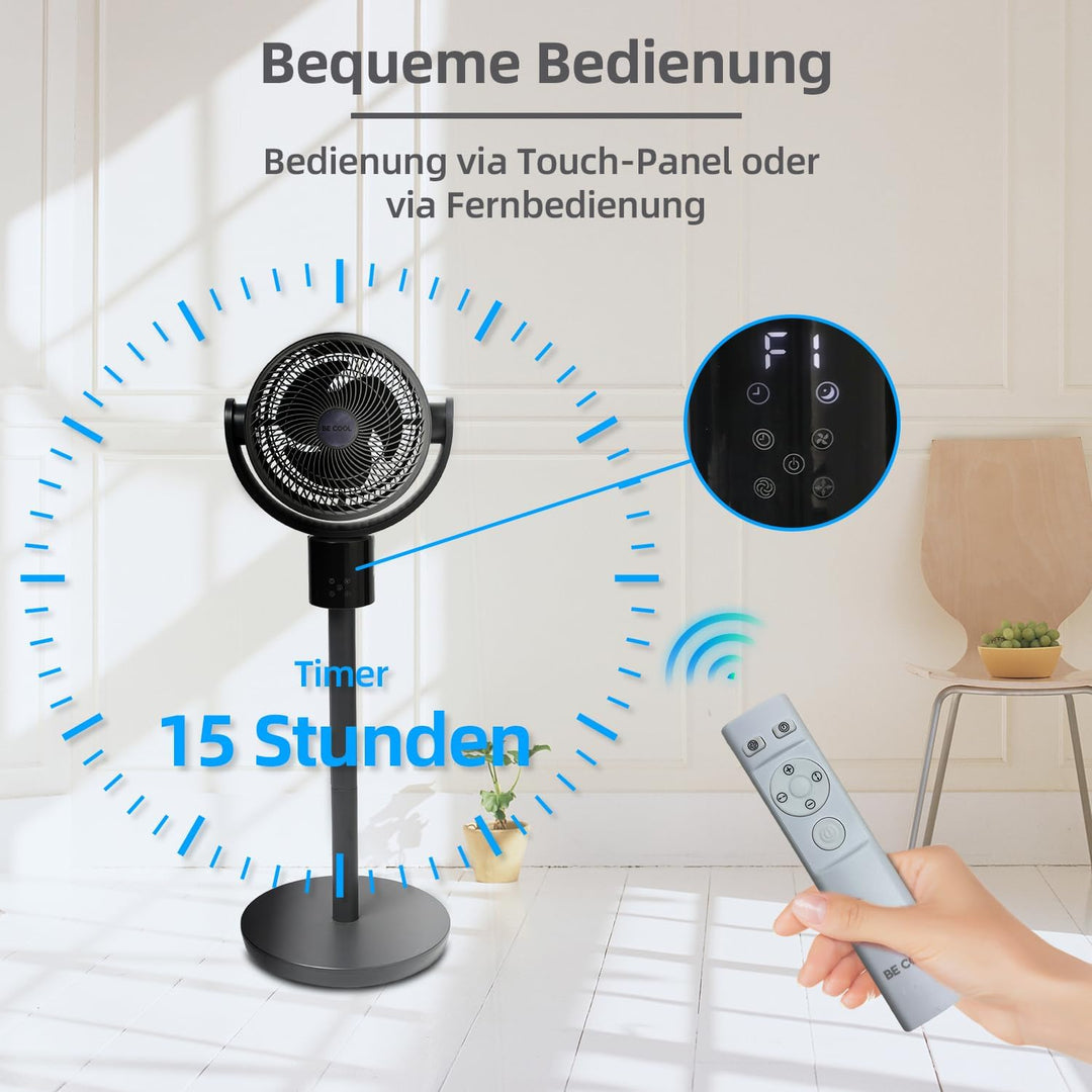 Be Cool Digitaler Stand- und Tischventilator 26cm – DC Inverter Motor, 50 Watt, 12 Stufen, 3 Windmod
