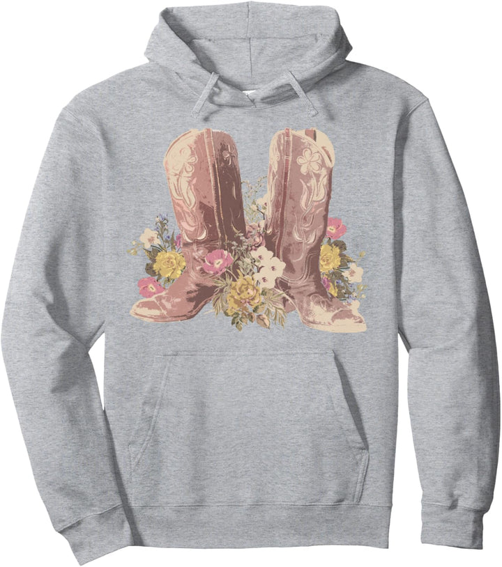Trendy Flower Boots Pullover Hoodie