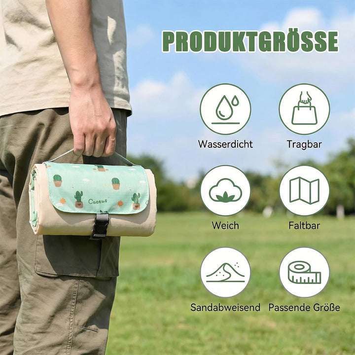 Mini Picknickdecke 210x220 cm, Wasserdichte, Ultraleichte, Tragbare Picknickdecke mit 4 Heringen, Ma