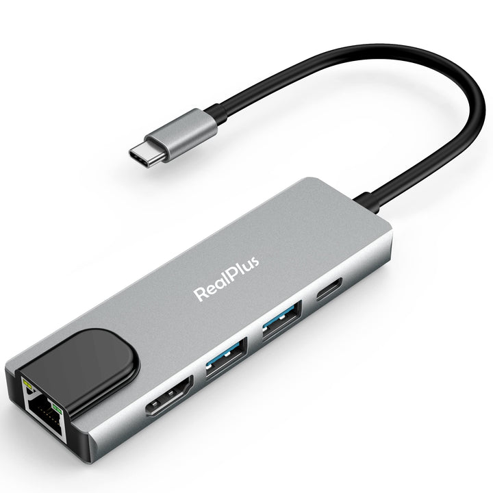 USB C Hub,RealPlus 5-in-1 USB C Adapter mit 4K HDMI, 10/100 Mbps Ethernet RJ45, 100W PD, 1 USB 3.0,1