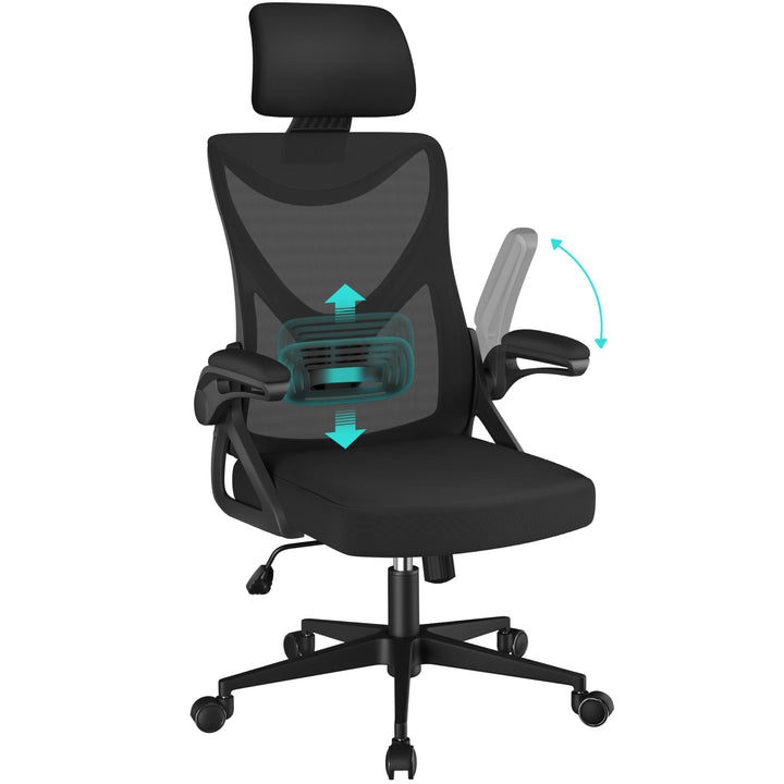 Yaheetech Bürostuhl Ergonomisch, Schreibtischstuhl mit Hochklappbaren Armlehnen, Drehstuhl mit Rücke