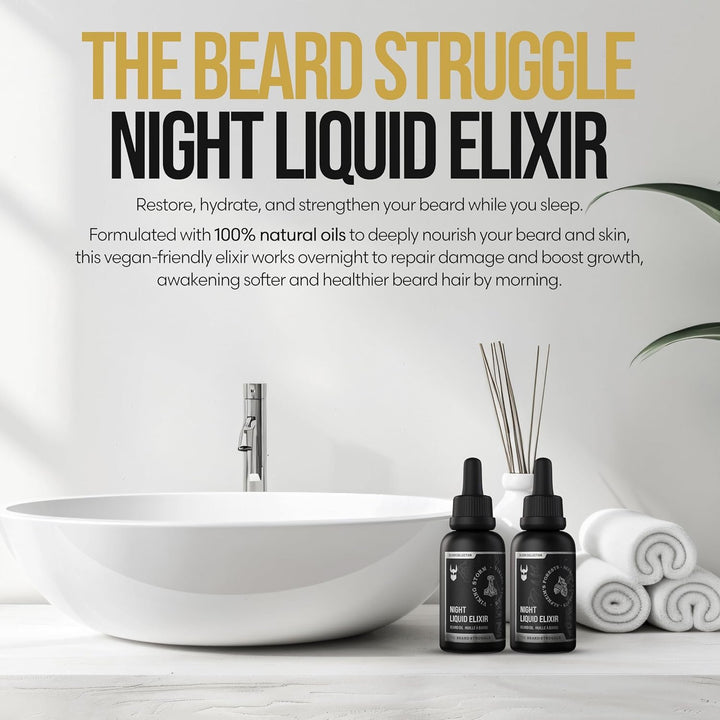 The Beard Struggle Night Liquid Elixir Bartöl für Männer – Bartpflege & Bartwuchsöl für Nacht – Feuc