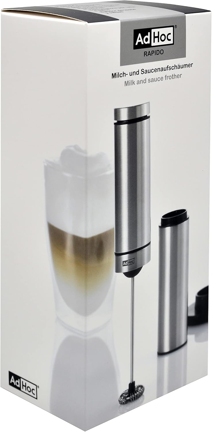 AdHoc MS10 Batteriebetriebener Milch- und Saucenschäumer RAPIDO mit Ständer, Edelstahl/Kunststoff Si