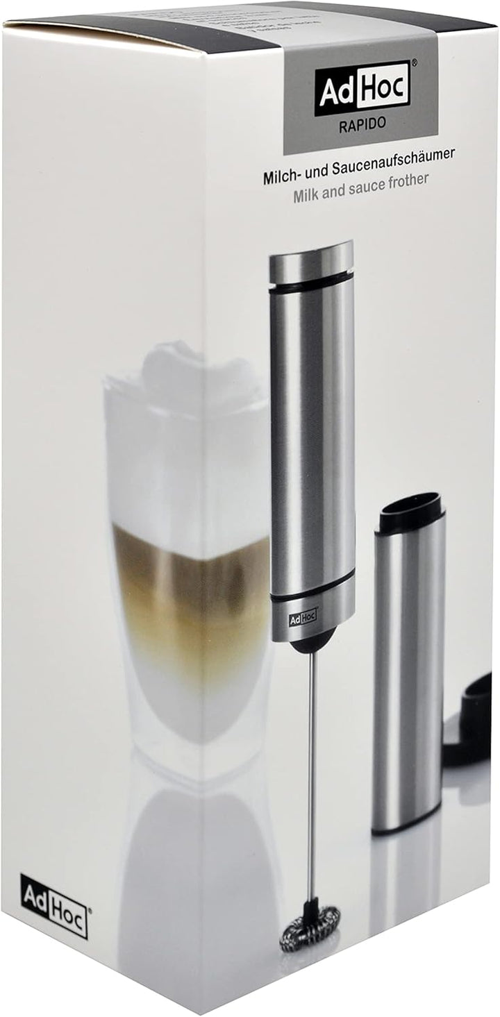 AdHoc MS10 Batteriebetriebener Milch- und Saucenschäumer RAPIDO mit Ständer, Edelstahl/Kunststoff Si