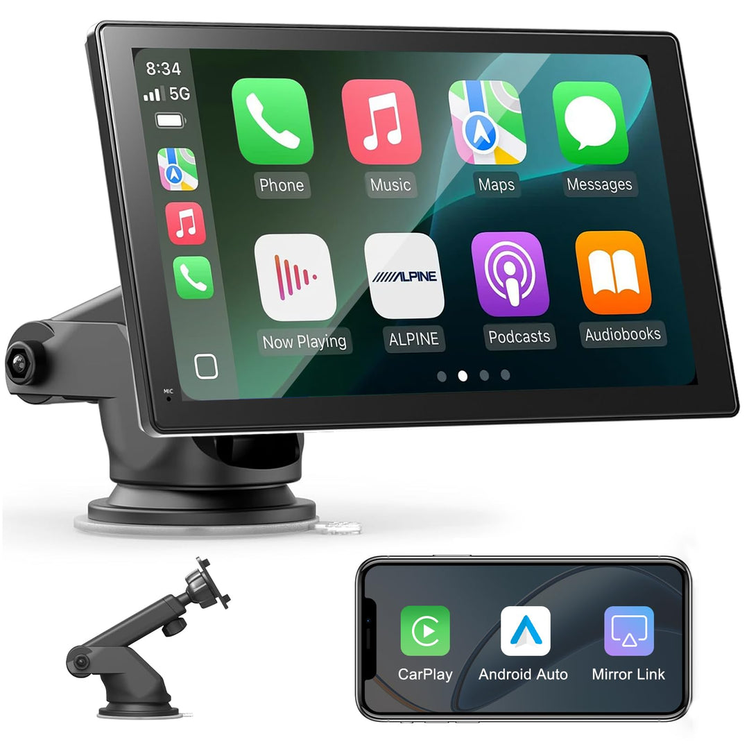 7 Zoll Wireless Carplay Display für Apple Carplay & Android Auto, Tragbares Autoradio mit 2.5D HD To