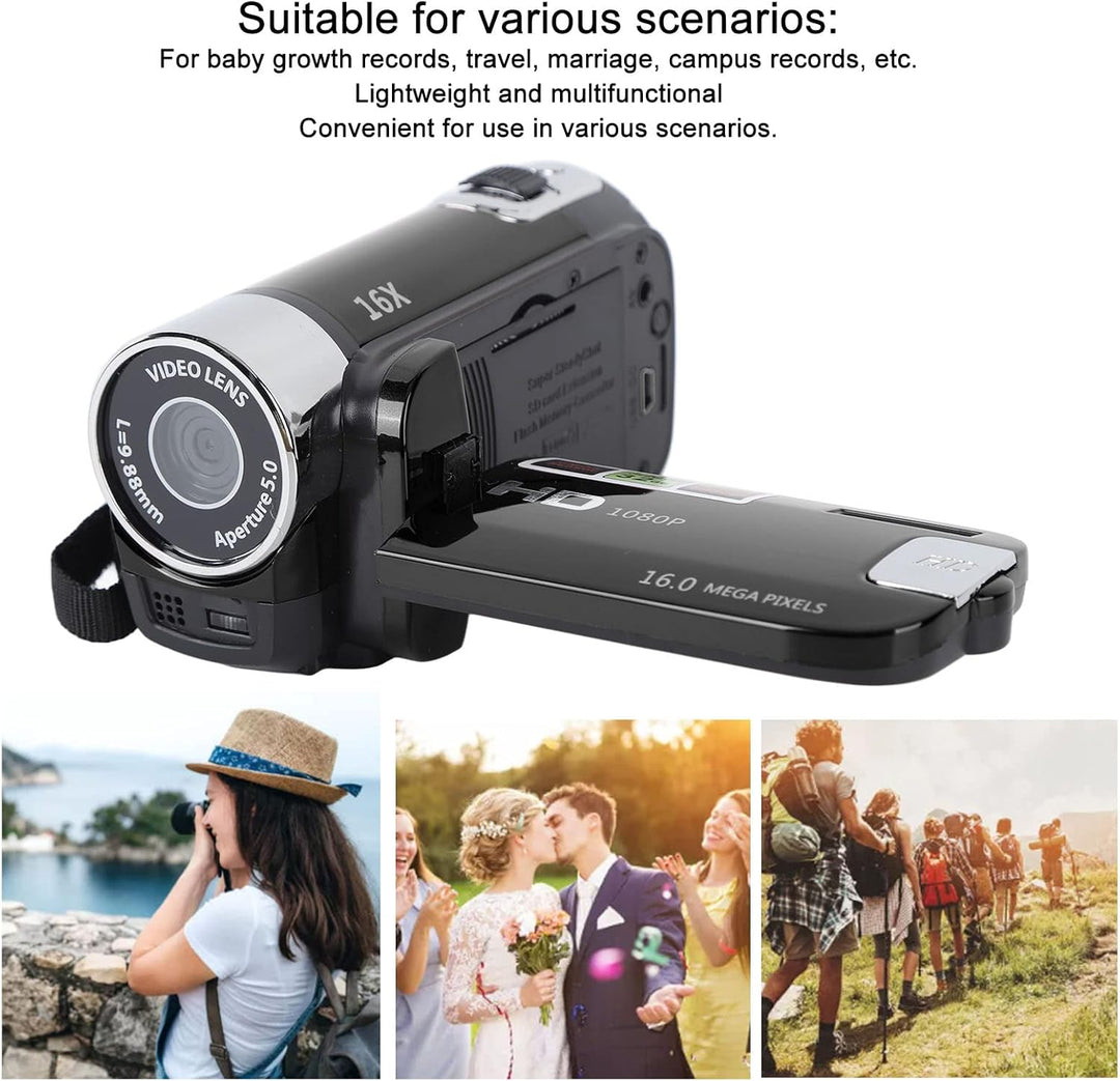 1080P Digital Videokamera, 16 MP DV Kamera, 2,7 Zoll TFT Drehbildschirm, 16 Fach Digitalzoom, USB Ka